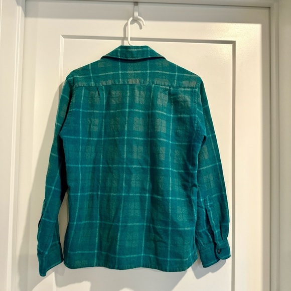 Sears Vintage Blue and Green Plaid Flannel Wool Blend Button Down Shirt Medium - Picture 2 of 6